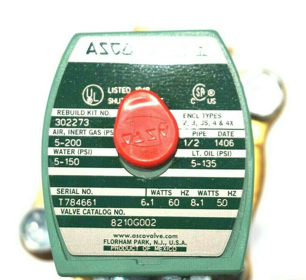 ASCO ASCO 8210G002 240/60 220/50 1/2 X 5/8 2NC BRASS 6.1/F W AC