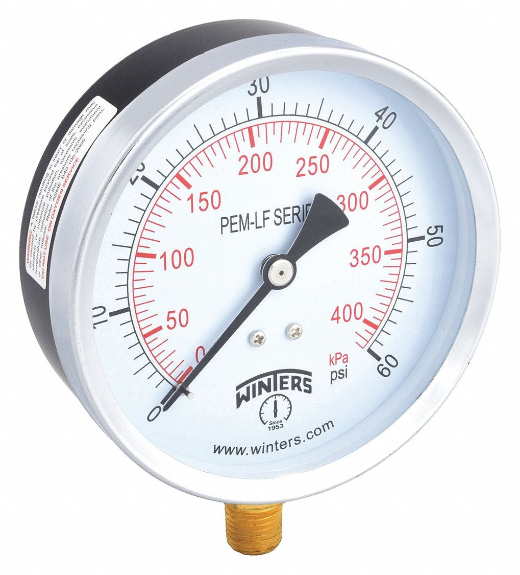 WINTERS Winters PEM222LF Lead-Free Pressure Gauge 4 in Dial 6 Pack