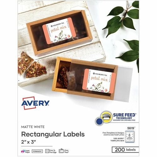 AVERY Avery AVE05619 Matte White Labels 2x3 in Sure Feed 200 Pack