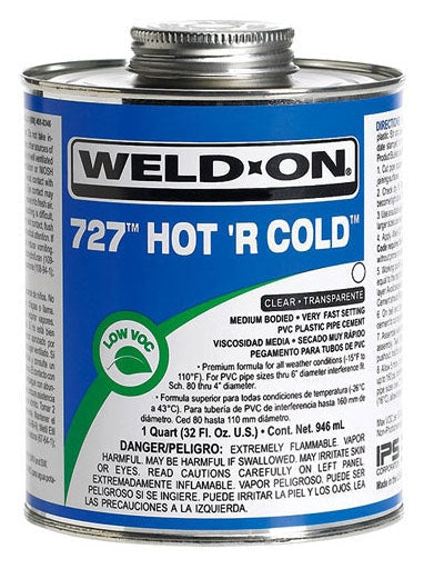 IPS CORP 10842 IPS PVC Cement PVC 727 Clear Medium Hot-N-Cold 1PT Can PVC