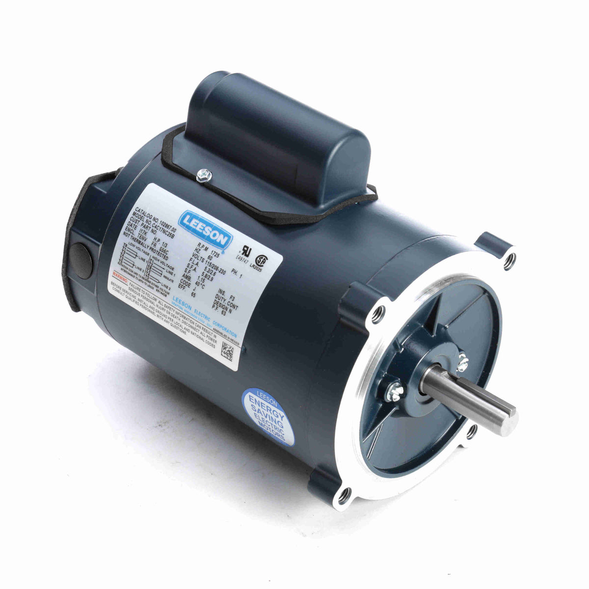 Leeson 102867.00 General Purpose Motor, 0.33 HP, 1 Ph, 60 Hz, 115/208-230 V, 1800 RPM, S56C Frame, TENV - 102867.00