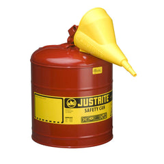 Justrite 7150110 Type I Steel Safety Can for Flammables, 5 Gallon Capacity, Funnel 11202Y, Stainless Steel Flame Arrester, Self-Close Lid, Red