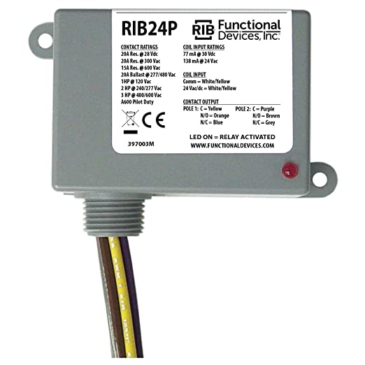 Functional Devices RIB24P 20A DPDT Enclosed Relay w/ 24VAC/DC Coil & UL Approval
