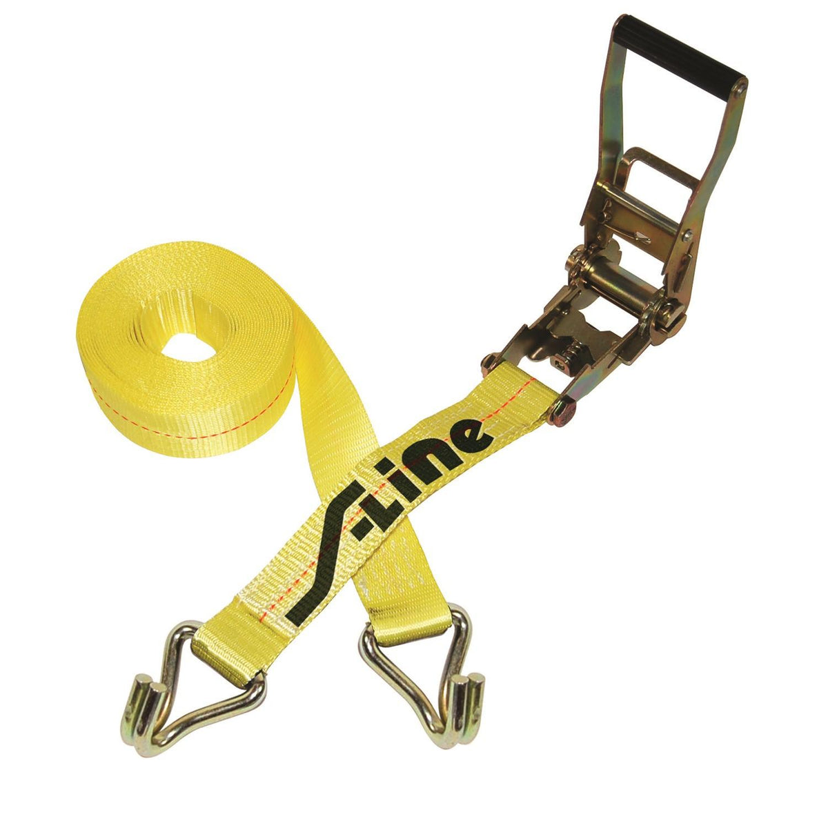 S-Line 557WHK Ratchet Strap Tie Down with Long Wide Handle and J-Hooks Yellow 2-Inch x 27-Foot 3333 Pound Capacity