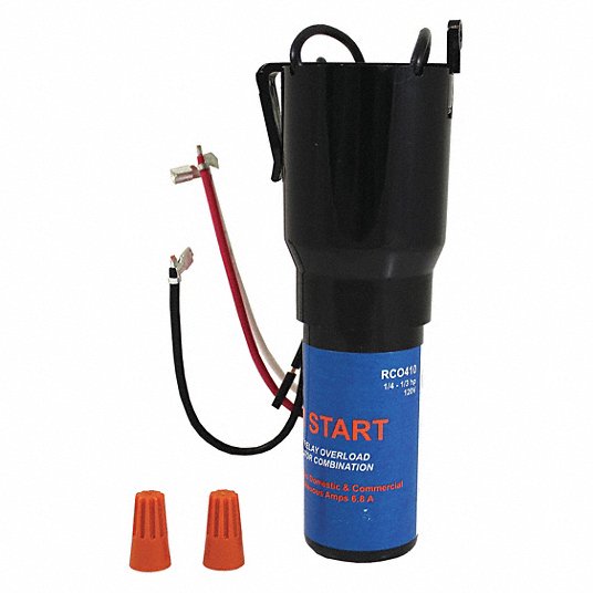 Supco RCO410 Hard Start Kit: Relay, Overload and Start Capacitor, 115, 1/4 to 1/3, Hard Start Kit