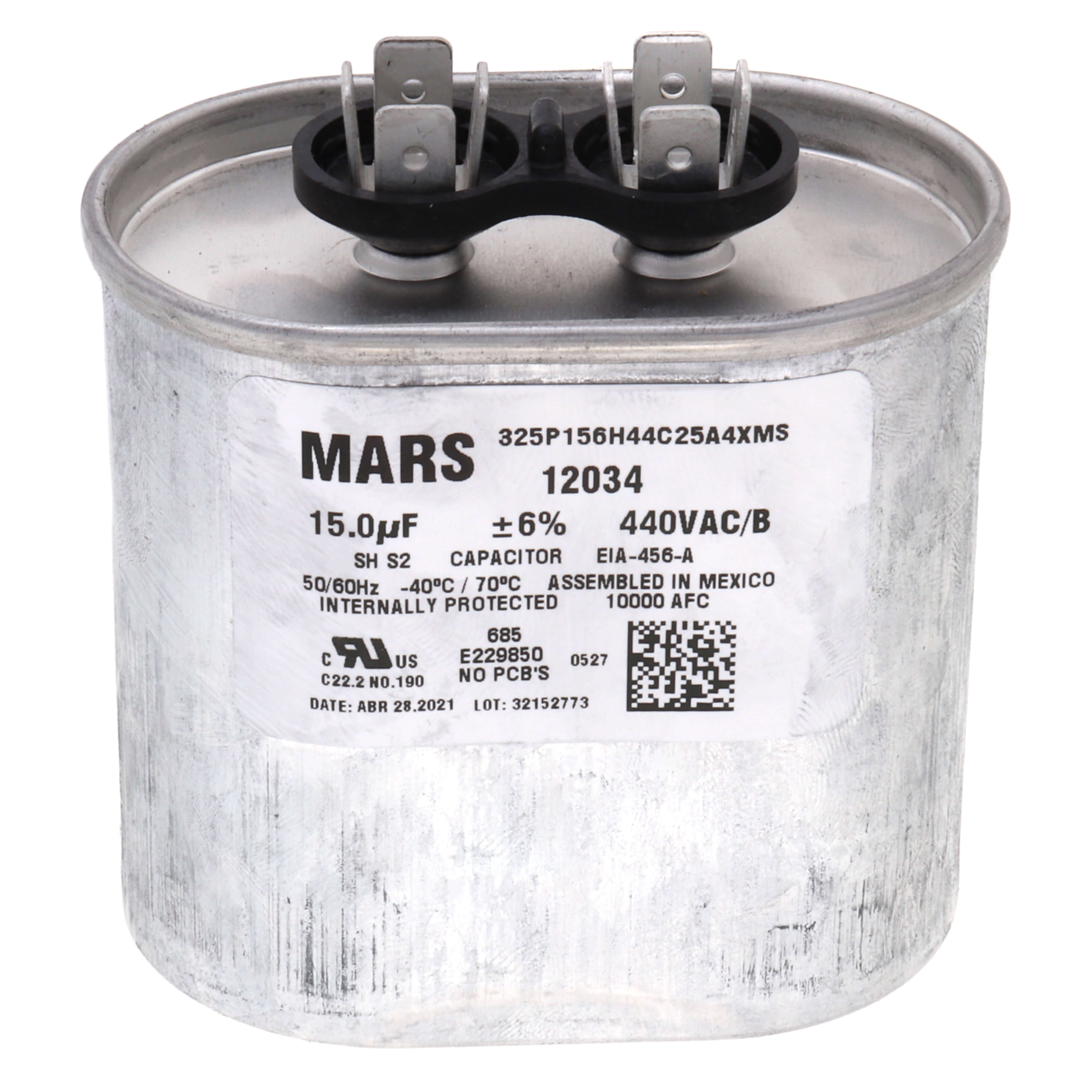 Mars 12034 Run Capacitor 15 MFD 440 Volt Aluminum Case