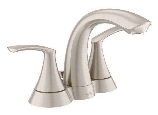 Moen 5010SRN Seena Centerset Lavatory Faucet, Spot Resist Brushed Nickel, 2 Handles, Lift Rod Drain, 1.2 gpm Flow Rate