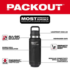 Milwaukee Tool 48-22-8397B Tumbler Insulated Bottle Packout 36oz with Chug Lid Black