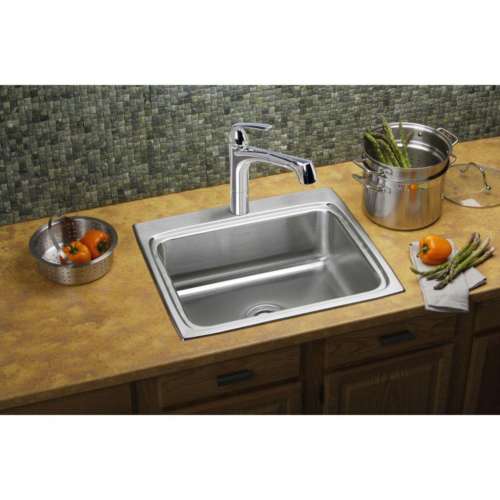 Elkay LR25221 Lustertone 25 x 22 in 1 Hole Stainless Steel Single Bowl Drop-In Sink