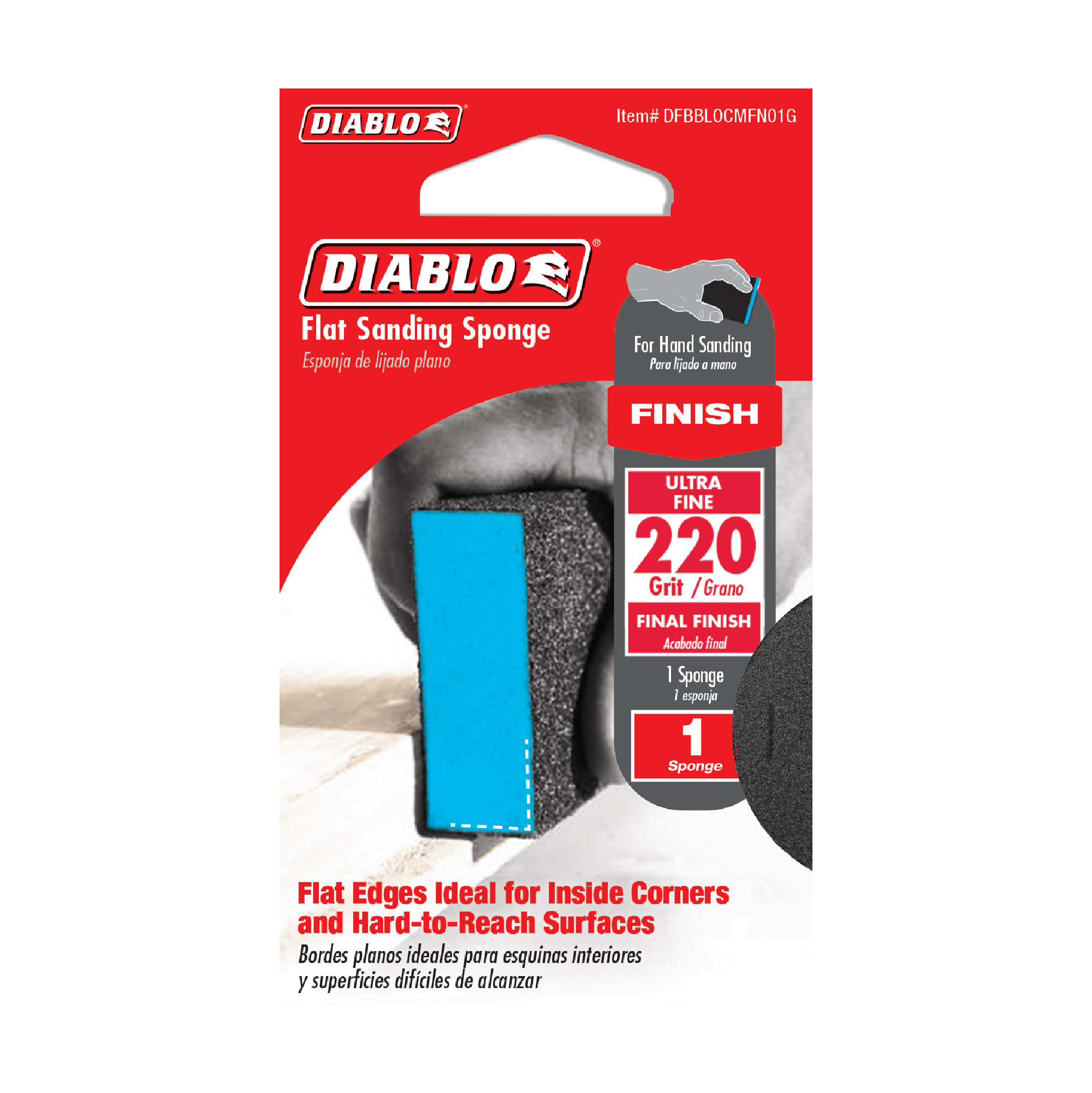 DIABLO Diablo DFBBLOCMFN01G Flat 220-Grit Ultra Fine Sanding Sponge (1.1 x 2.7 x 4.3 / Pack 1)