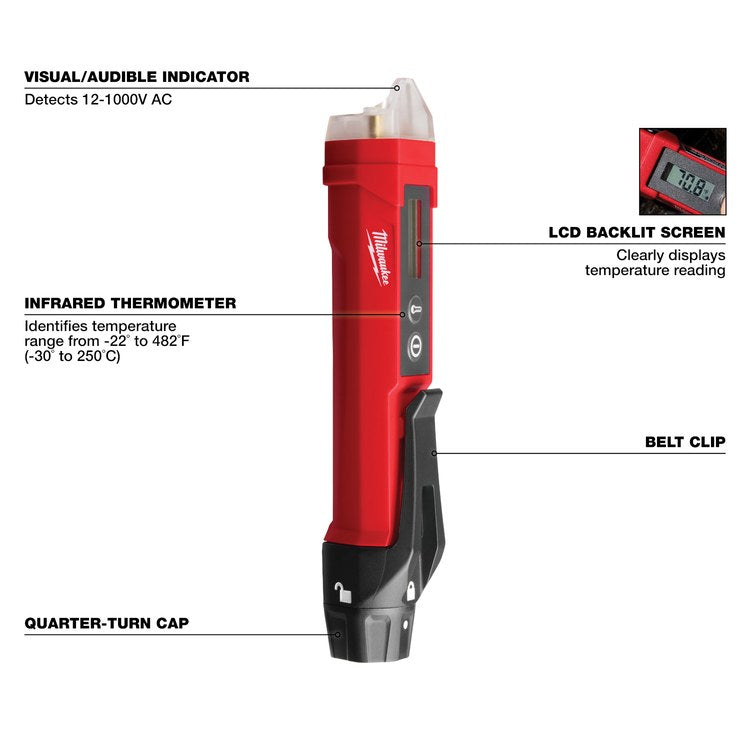 Milwaukee Tool 2225-20 Non-Contact Voltage Detector with Laser Infrared Thermometer