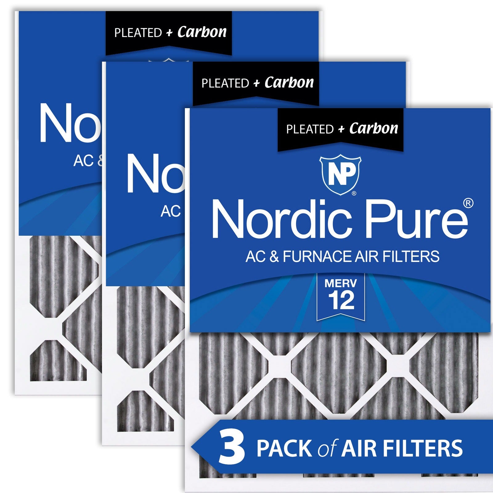 NORDIC PURE Nordic Pure 18x20x1PM12C-3 Merv 12 Carbon Air Filter 3 Pack