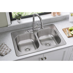 Elkay DSE233223 Sink Kitchen Dayton STNLS RECT 3 TOP Double Bowl