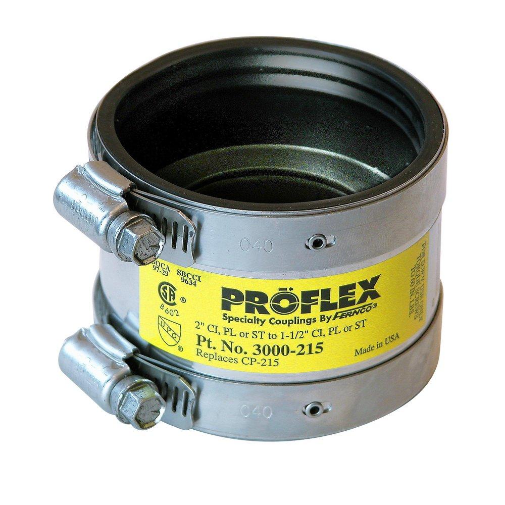 Fernco 3000-215 Proflex 2 x 1-1/2 in Cast Iron x Plastic and Steel Flexible Coupling