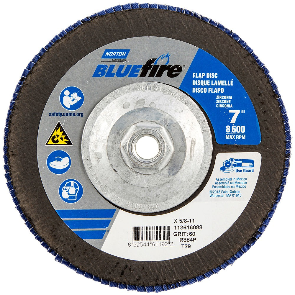 NORTON Norton 66254461192 Flap Disc 7 in 60 Grit Zirconia Type 29
