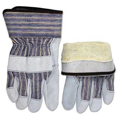 MCR Safety 1400KL DuPont Kevlar Lined Gloves Large Blue/Yellow/Black Striped Fabric/Gray Leather