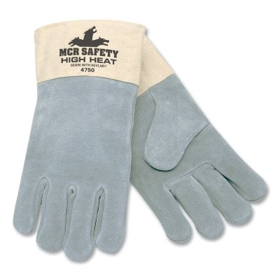 Mcr Safety 4750 High Heat Gloves Treated Green Split Leather Double Wool Lining Gray X-Large