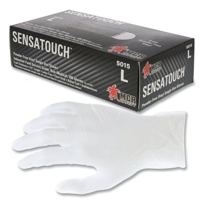 MCR Safety 5015M SensaGuard Powder-Free Vinyl Disposable Gloves M Clear 100 PK