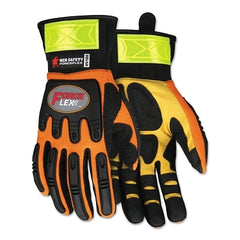 MCR Safety HV100M ForceFlex High Visibility Clarino Synthetic Leather Gloves with Reflective Material Cuff Medium