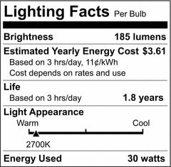 SATCO S2810 R Series 30 W Dimmable Incandescent Medium E-26