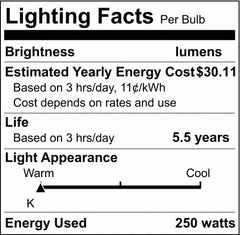 SATCO S4884 250W R40 Dimmable Incandescent Light Bulb with Medium Base