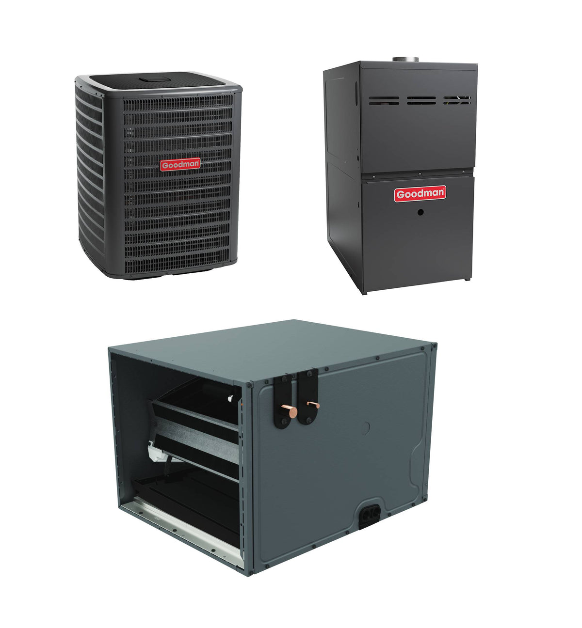 Goodman - 2.5 Ton Cooling - 60k BTU/Hr Heating - Air Conditioner + Multi Speed Furnace System - 14.5 SEER2 - 80% AFUE - Horizontal