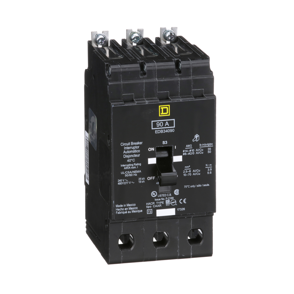 Square D EDB34090 Miniature Circuit Breaker 480Y/277 Volt 90 Amp