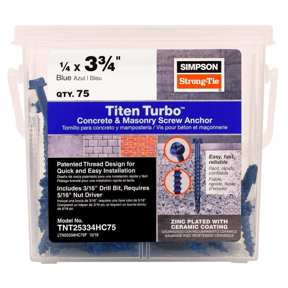 SIMPSON STRONG-TIE Simpson Strong-Tie TNT25334HC75 1/4 x 3-3/4 Hex Titen Turbo (75 Tub)