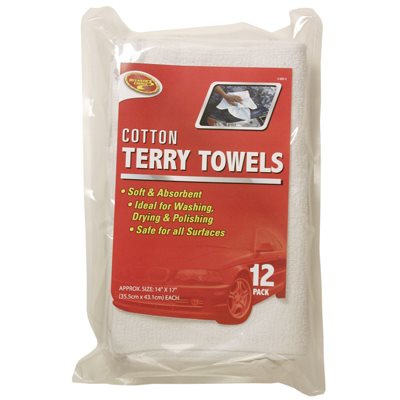 True Value 3-685-58 Detailer's Choice Car Detailing Towel, White Cotton Terry, 14 x 17-In., 12-Pk.