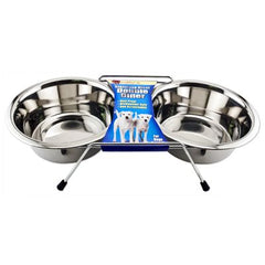 TRUE VALUE 19432 Pet Bowl Duo, With Stand, Stainless Steel, Qt.