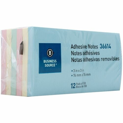 BUSINESS SOURCE Business Source BSN36614 Adhesive Notes 3x3 Pastel 12 Pack