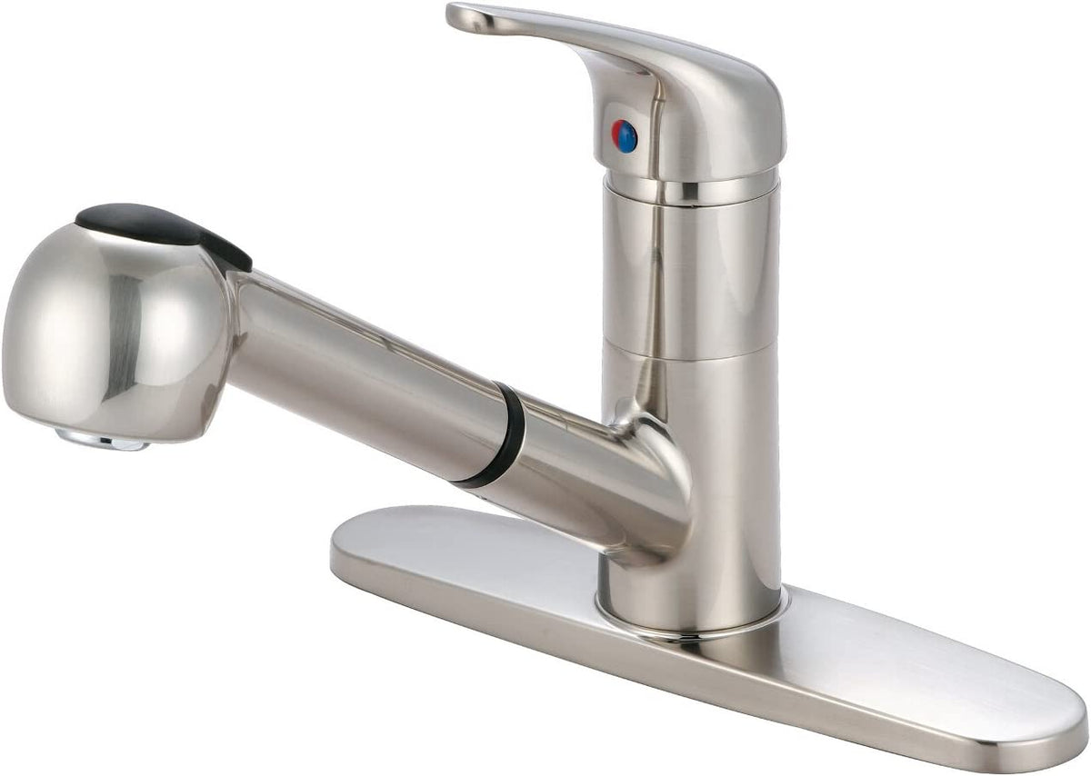 Pioneer K-5030-BN Elite Widespread Kitchen Faucet with Pull-Out Spray, 9 Reach Swivel Spout, Lever Handle, and Flexible Connections