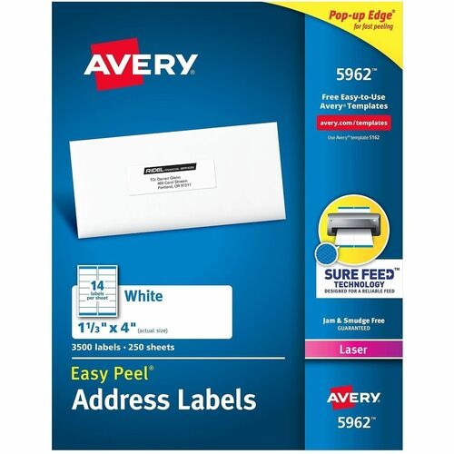 AVERY Avery AVE5962 White Laser Mailing Labels 1.33x4 in Box 3500
