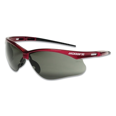 Jackson Safety 50016 SG Series Safety Glasses Universal Size Smoke Lens Red Frame Hardcoat Anti-Scratch