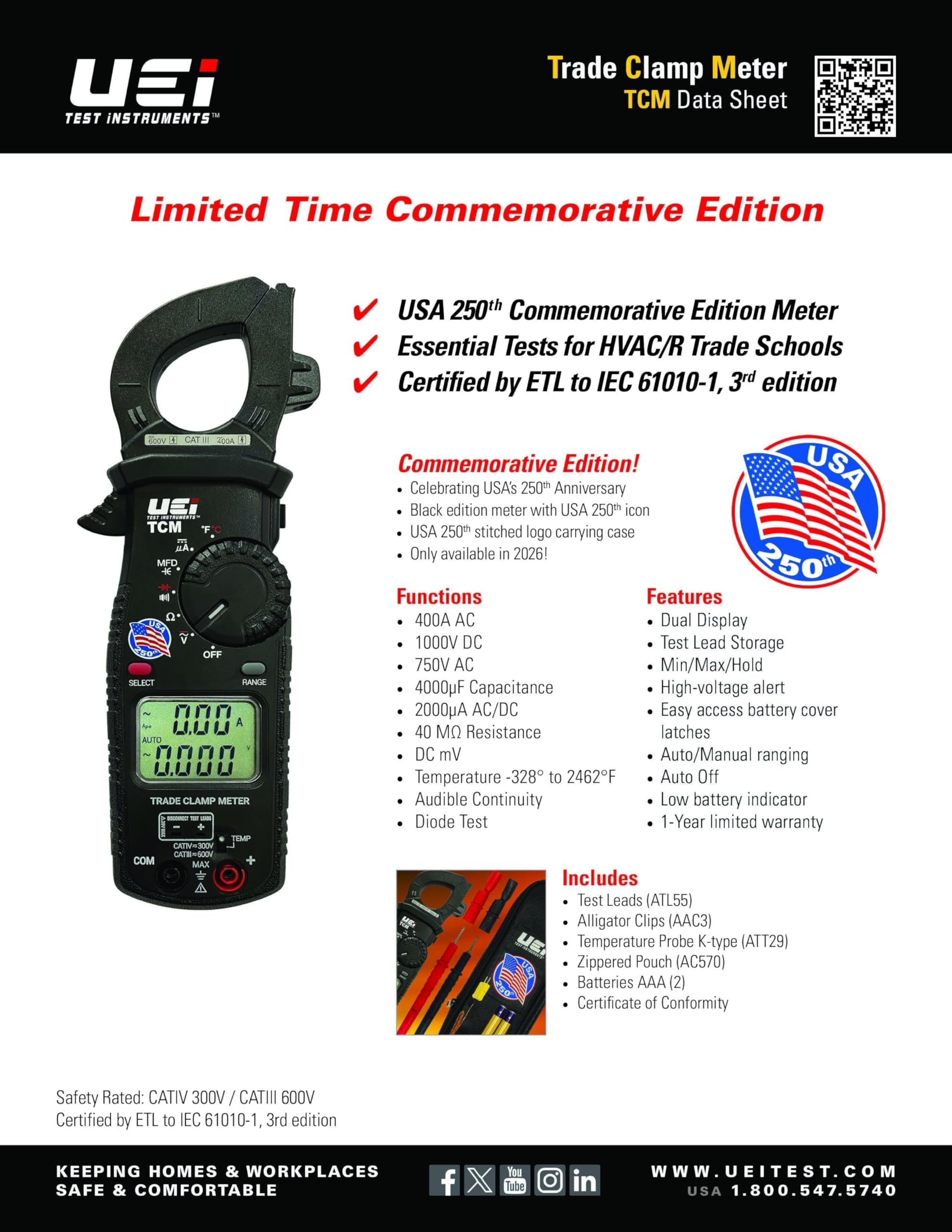 UEI TEST INSTRUMENTS Uei Test Instruments TCM Trade Clamp Meter 400A
