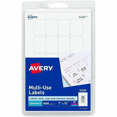 AVERY Avery AVE05428 Removable Labels 0.75x1 in White 1000pk