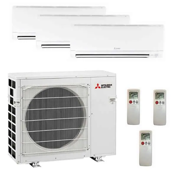 MITSUBISHI ELECTRIC Mitsubishi Electric 3 Zone Wall Mounted Ductless Mini Split Heat Pump System 25,000 BTU 20 SEER (6K+6K+12K)