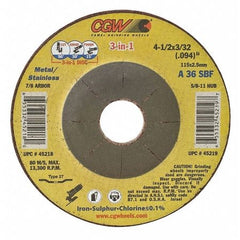 CGW 45219 Type 27 Depressed Center 4-1/2 inch x 3/32 inch x 5/8-11 A36S Cut/Grind Combo Wheel 45219