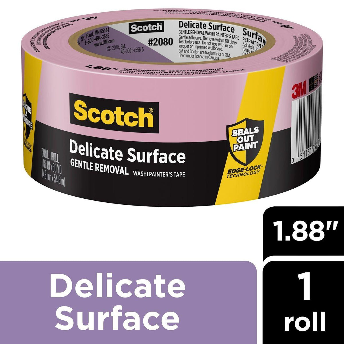 3M 7100185009 ScotchBlue Painter's Tape 2080EL-48E 1.88 inches x 60 yards 3M5113179750