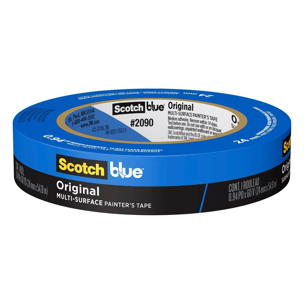 3M 7100185210 Scotch-Blue Painter's Tape for Multi-Surfaces 2090-24NC, Size: 1 inch x 60 yards, Packaging Qty: 36 per case