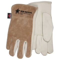 MCR Safety 3204L Premium Grade General Purpose Gloves Driver Gunn Pattern Keystone Thumb Large Grain Cowhide Leather Palm Kevlar Thread Leather Beige Open Slip-On Cuff Resists Abrasion