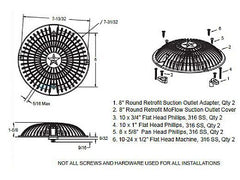 AquaStar R8MF102 8 Round Retrofit MoFlow Suction Outlet Cover with Screw and Bushing Kit