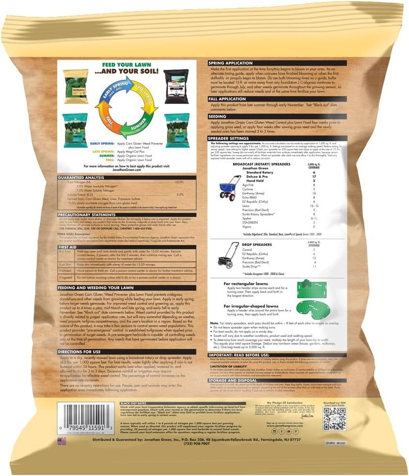 JONATHAN GREEN Jonathan Green 11591 Corn Gluten Lawn Fertilizer 10-0-2 (15 lb / 5,000 sq. ft.) 704705