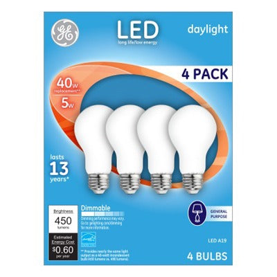 GE G E Lighting 93098312 Led A19 Bulb 5W Daylight 4 Pack