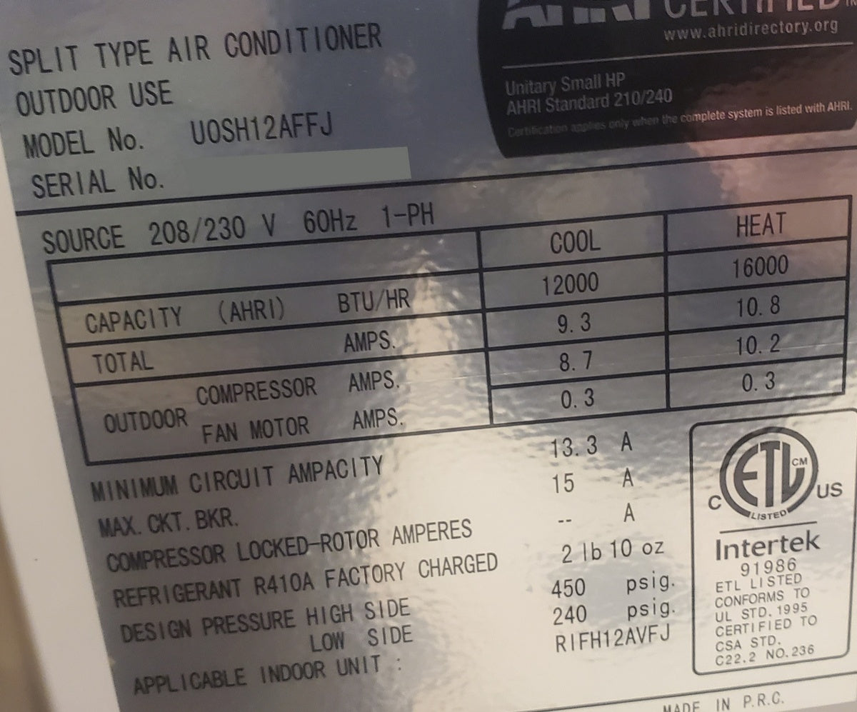 36,000 BTU'S INDOOR DUCTED CEILING MOUNT SPLIT-SYSTEM HEAT PUMP, 20 SEER 208-230/60/1 R-410A