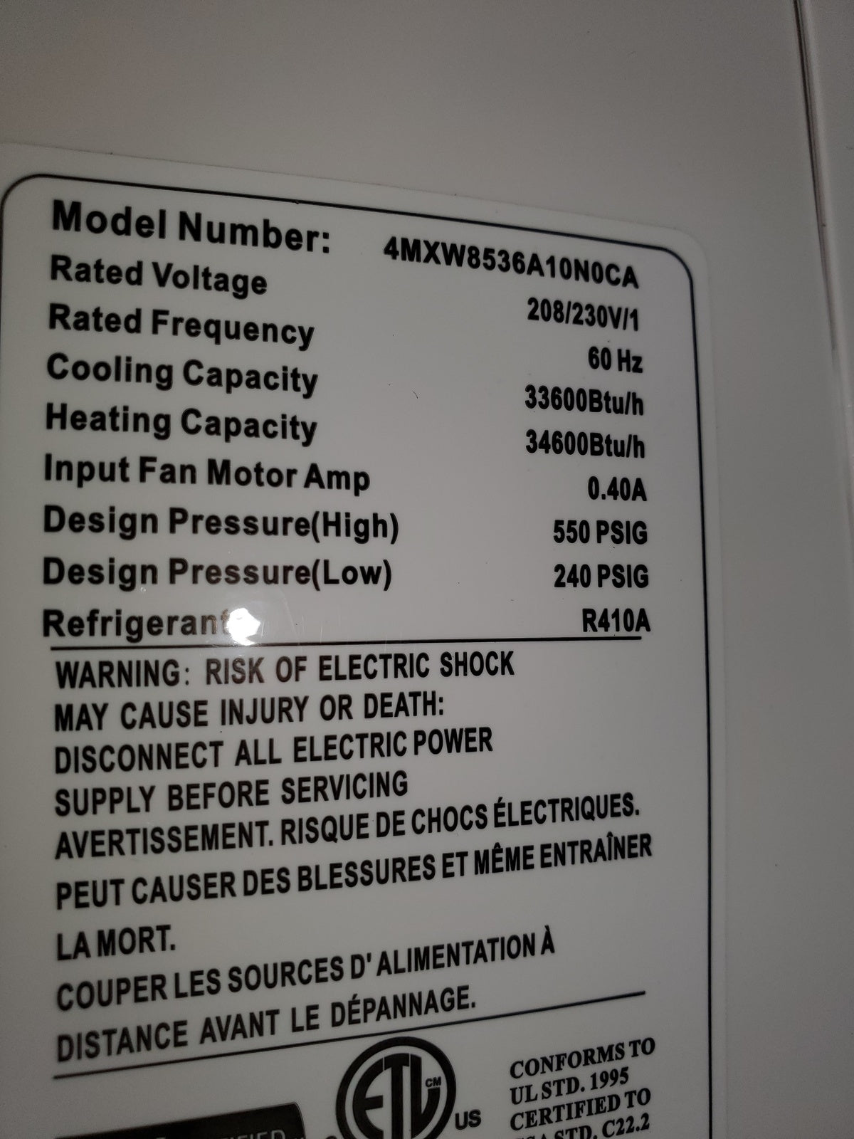 12,000 BTU "PRESTIGE" SERIES SINGLE-ZONE INVERTER OUTDOOR MINI-SPLIT HEAT PUMP UNIT, 208-230/60/1 R-410A 29.3 SEER