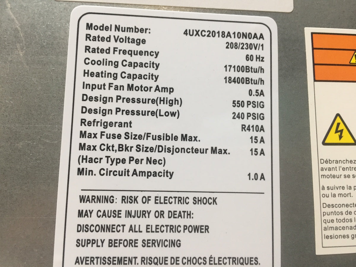 18,000 BTU TON INDOOR MULTI SPLIT CASSETTE TYPE HEAT PUMP WITH LCD WIRED CONTROLLER, 20 SEER, 208/230-60-1, R410A