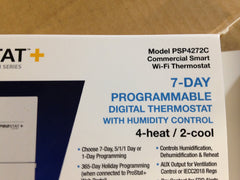 7-DAY COMMERCIAL PROGRAMMABLE DIGITAL THERMOSTAT W/HUMIDITY CONTROL, 4-HEAT/2-COOL, 20-28 VAC