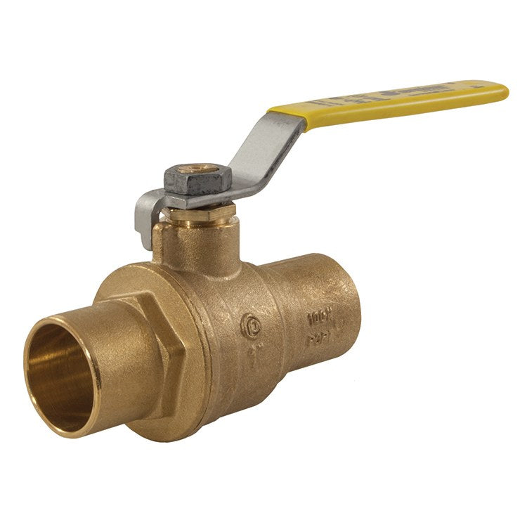 Jomar 100-803 Ball Valve S-100NE Brass 1/2 Solder 2-Piece Lever Handle Full Port 600WOG