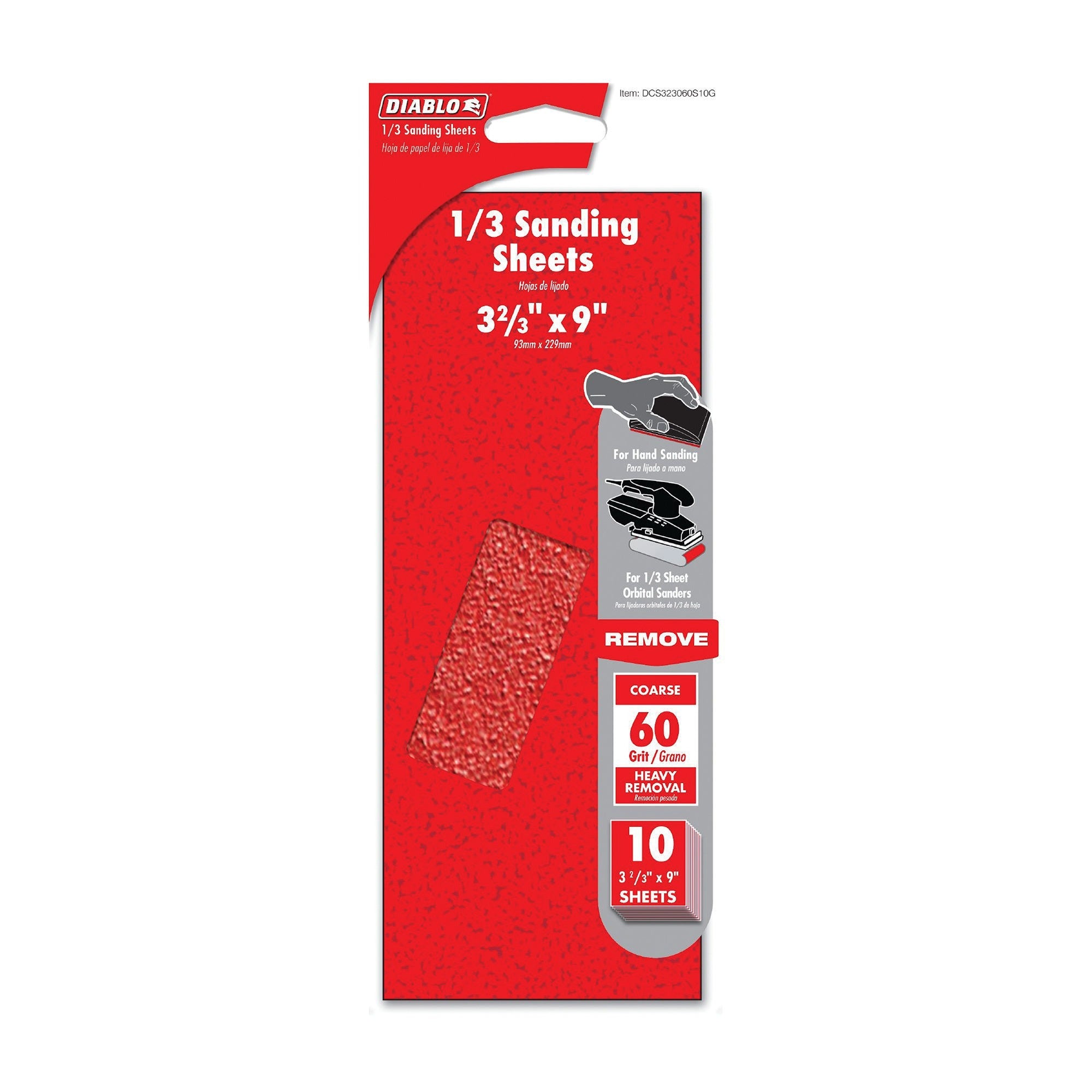 DIABLO Diablo DCS323060S10G 1/3 sheet 60-grit sanding sheets (9 in x 3-2/3 in, 10 pack)